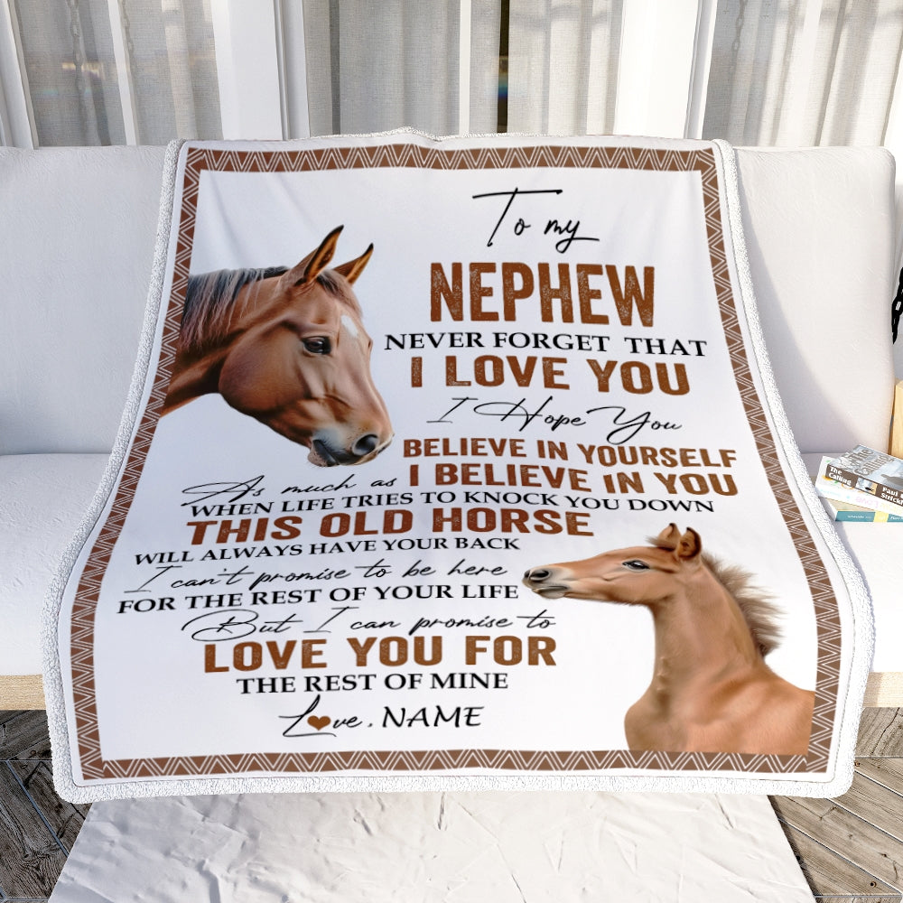 Personalized To My Nephew Blanket From Aunt Auntie Uncle This Old Horse Love You Nephew Birthday Graduation Christmas Customized Bed Fleece Throw Blanket | teecentury