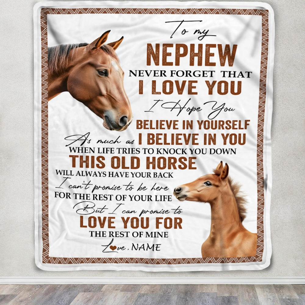 Personalized To My Nephew Blanket From Aunt Auntie Uncle This Old Horse Love You Nephew Birthday Graduation Christmas Customized Bed Fleece Throw Blanket | teecentury