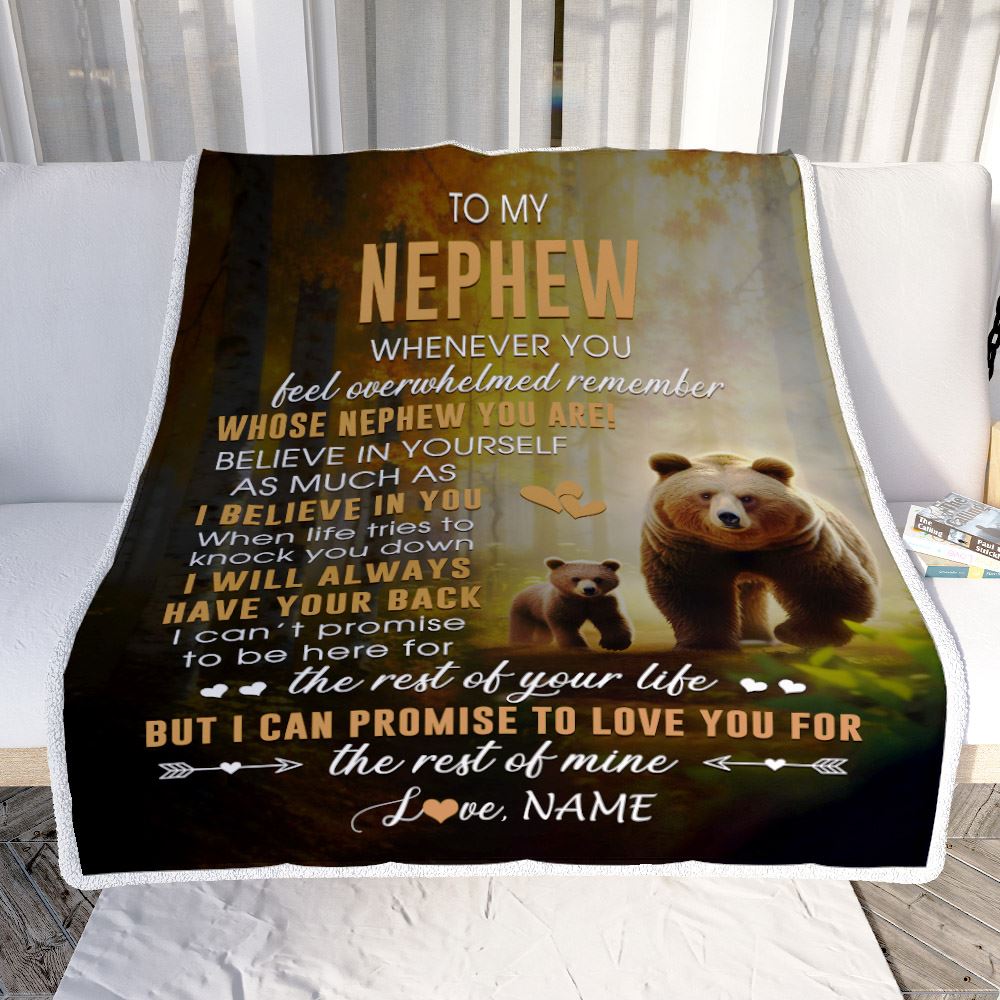 Personalized To My Nephew Blanket From Aunt Auntie Uncle Whenever You Feel Bear Nephew Birthday Gifts Graduation Christmas Customized Fleece Throw Blanket | teecentury