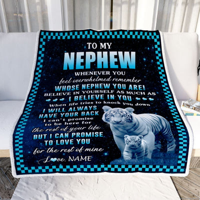 Personalized To My Nephew Blanket From Aunt Auntie Uncle Whenever You Feel White Tiger Nephew Birthday Gifts Graduation Christmas Customized Fleece Blanket | teecentury