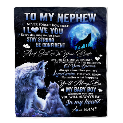 Personalized To My Nephew Blanket From Aunt Auntie Uncle Wolf Never Forget How Much I Love You Nephew Birthday Christmas Customized Fleece Throw Blanket | teecentury