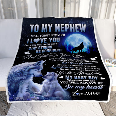 Personalized To My Nephew Blanket From Aunt Auntie Uncle Wolf Never Forget How Much I Love You Nephew Birthday Christmas Customized Fleece Throw Blanket | teecentury