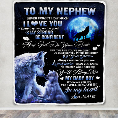 Personalized To My Nephew Blanket From Aunt Auntie Uncle Wolf Never Forget How Much I Love You Nephew Birthday Christmas Customized Fleece Throw Blanket | teecentury
