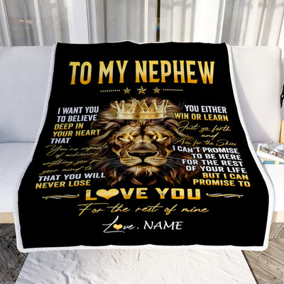 Personalized To My Nephew Blanket From Aunt Auntie Uncle You Will Never Lose Lion Nephew Birthday Graduation Christmas Customized Fleece Throw Blanket | teecentury