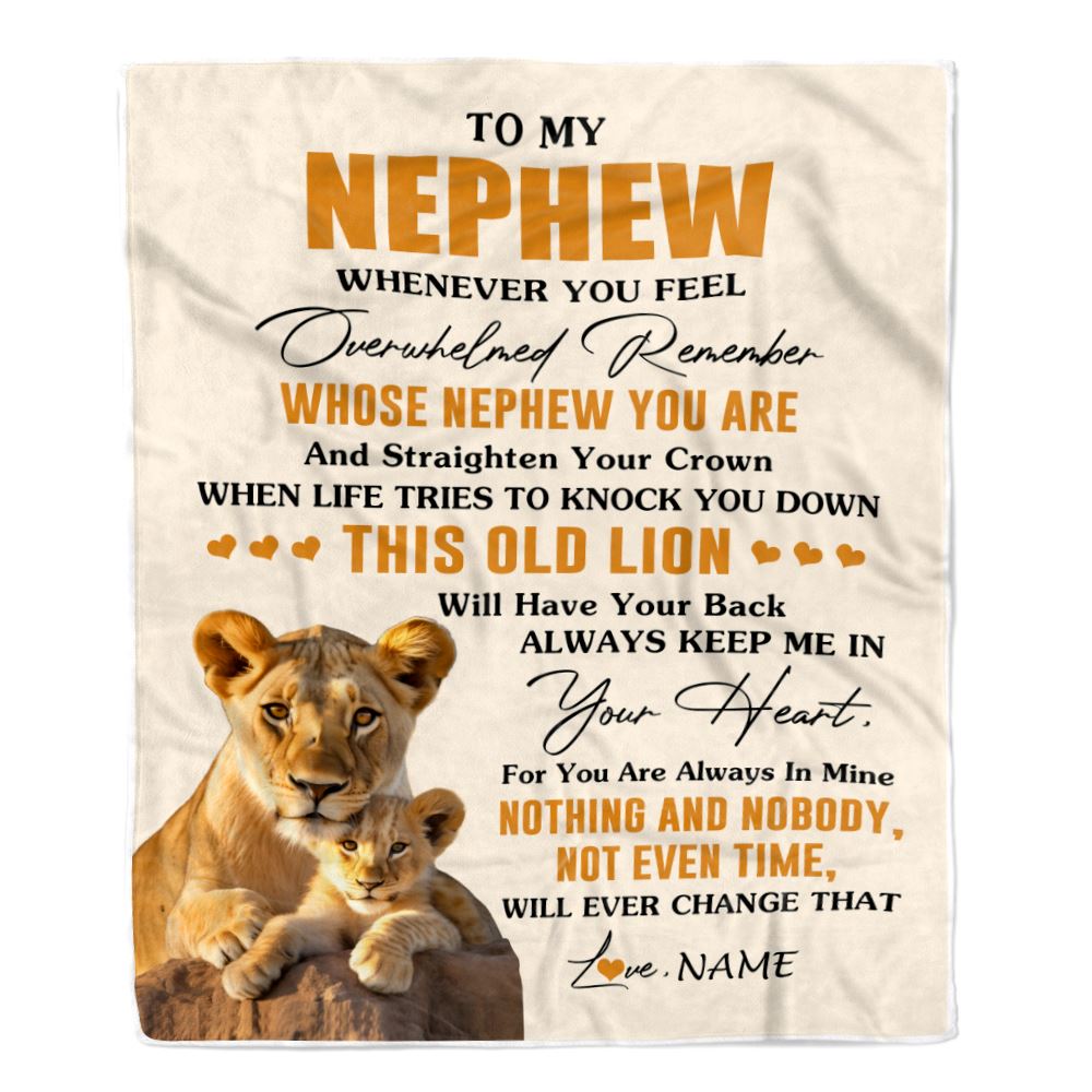 Personalized To My Nephew Blanket From Aunt Auntie Whenever You Fell Overwhelmed Lion Nephew Birthday Gifts Graduation Christmas Customized Fleece Blanket | teecentury