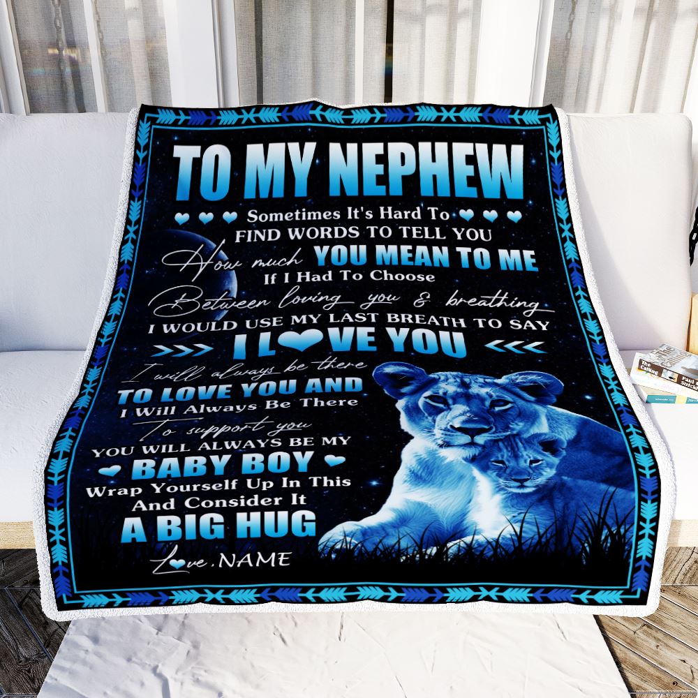 Personalized To My Nephew Blanket From Aunt Auntie You Mean Yo Me My Baby Boy Lion Nephew Birthday Graduation Christmas Customized Bed Fleece Throw Blanket | teecentury