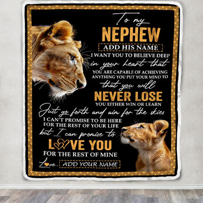 Personalized To My Nephew Blanket From Aunt Auntie You Will Never Lose Lion Nephew Birthday Gifts Graduation Christmas Customized Fleece Throw Blanket | teecentury