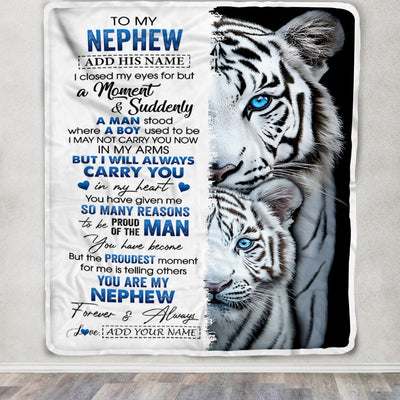 Personalized To My Nephew Blanket From Aunt Uncle Auntie I Close My Eyes White Tiger Nephew Birthday Gifts Graduation Christmas Custom Fleece Throw Blanket | teecentury