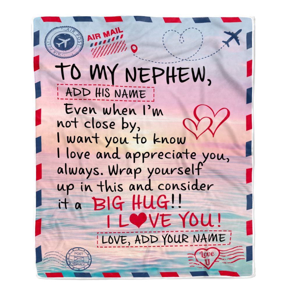 Personalized To My Nephew Blanket From Aunt Uncle Auntie Letter Mail To Nephew Gifts Happy Birthday Gifts Christmas Custom Name Fleece Throw Blanket | teecentury