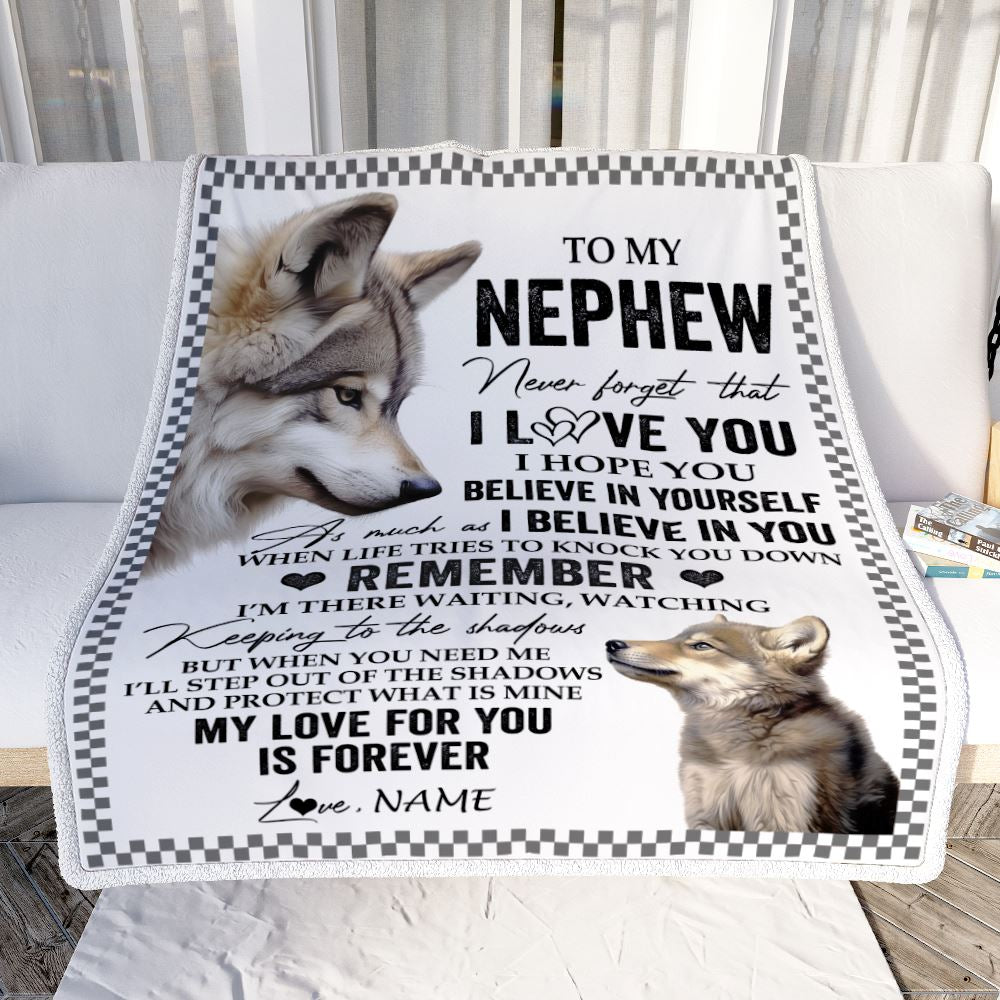 Personalized To My Nephew Blanket From Aunt Uncle Auntie Wolf My Love For You Is Forever Nephew Birthday Gifts Graduation Christmas Customized Fleece Blanket | teecentury