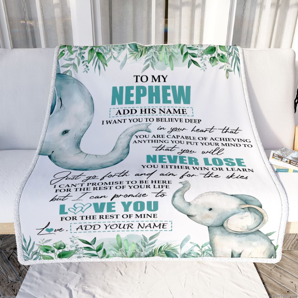 Personalized To My Nephew Blanket From Aunt Uncle Auntie You Will Never Lose Elephant Nephew Birthday Gifts Graduation Christmas Customized Fleece Blanket | teecentury