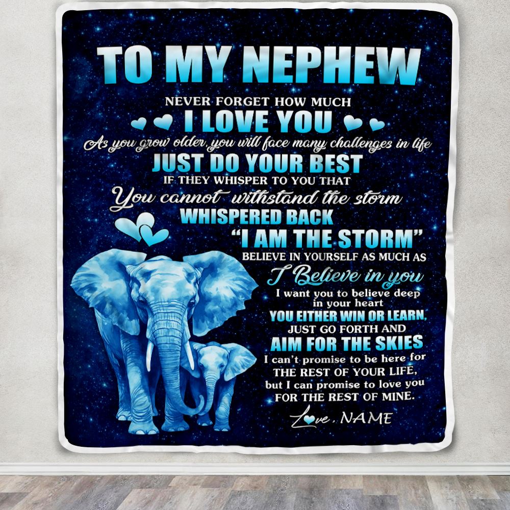 Personalized To My Nephew Blanket From Aunt Uncle Elephant Never Forget I Love You Nephew Birthday Gifts Graduation Christmas Customized Fleece Throw Blanket | teecentury