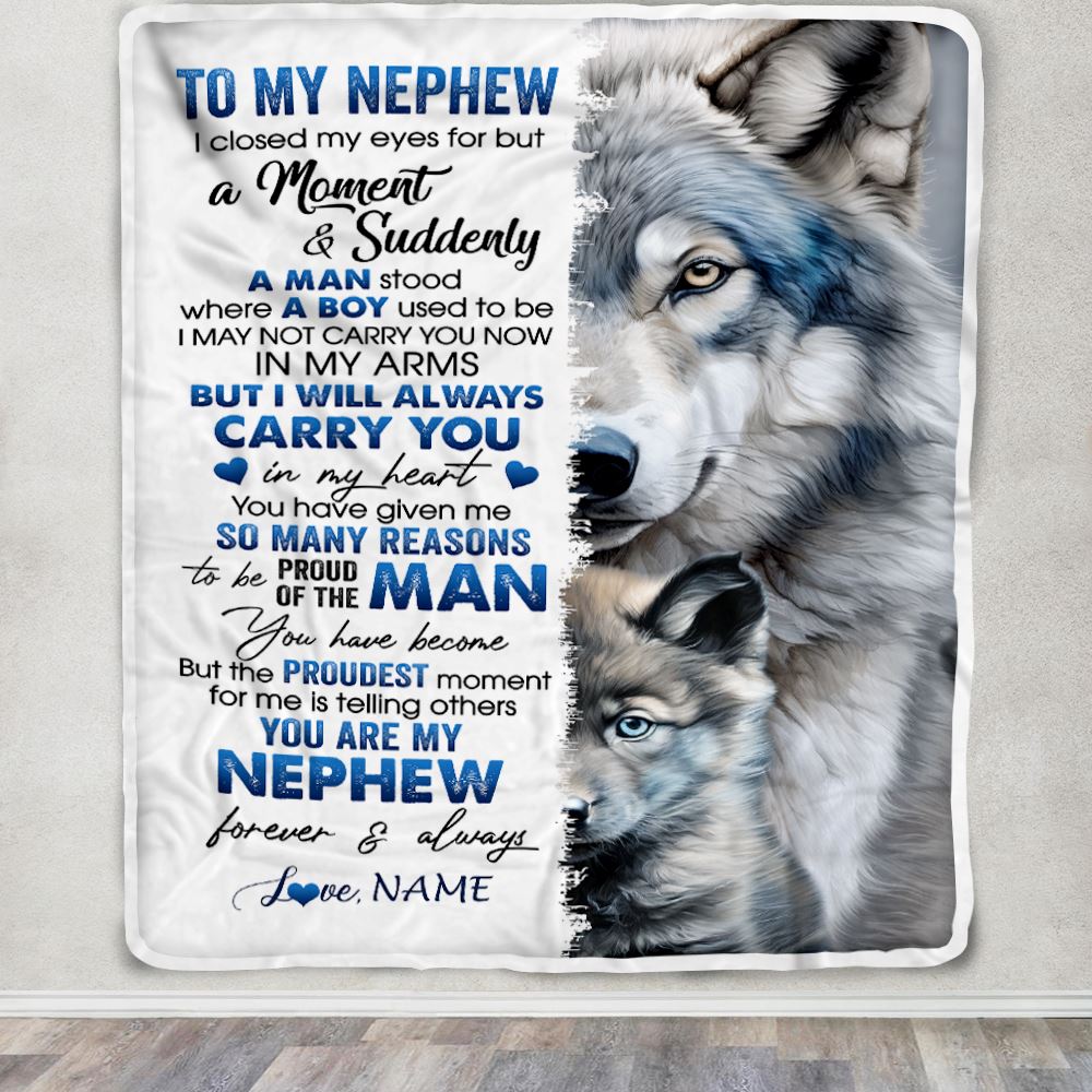 Personalized To My Nephew Blanket From Aunt Uncle I Close My Eyes For But A Moment Wolf Nephew Birthday Graduation Christmas Customized Gift Fleece Blanket | teecentury