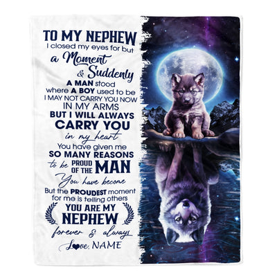 Personalized To My Nephew Blanket From Aunt Uncle I Close My Eyes Wolf Nephew Birthday Graduation Christmas Customized Gift Fleece Throw Blanket | teecentury