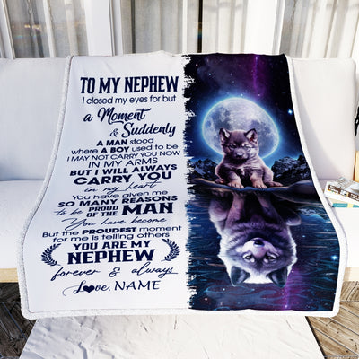 Personalized To My Nephew Blanket From Aunt Uncle I Close My Eyes Wolf Nephew Birthday Graduation Christmas Customized Gift Fleece Throw Blanket | teecentury