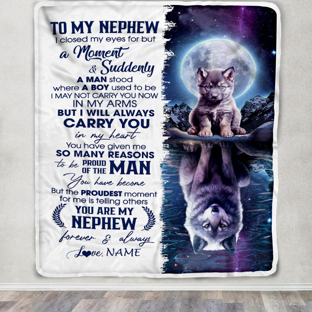 Personalized To My Nephew Blanket From Aunt Uncle I Close My Eyes Wolf Nephew Birthday Graduation Christmas Customized Gift Fleece Throw Blanket | teecentury