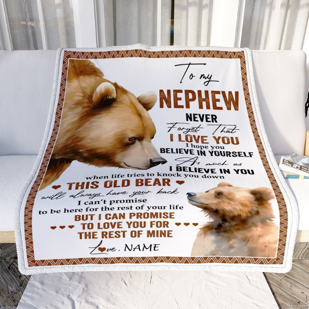 Personalized To My Nephew Blanket From Aunt Uncle Never Forget That I Love You Bear Nephew Birthday Graduation Christmas Customized Bed Fleece Throw Blanket | teecentury