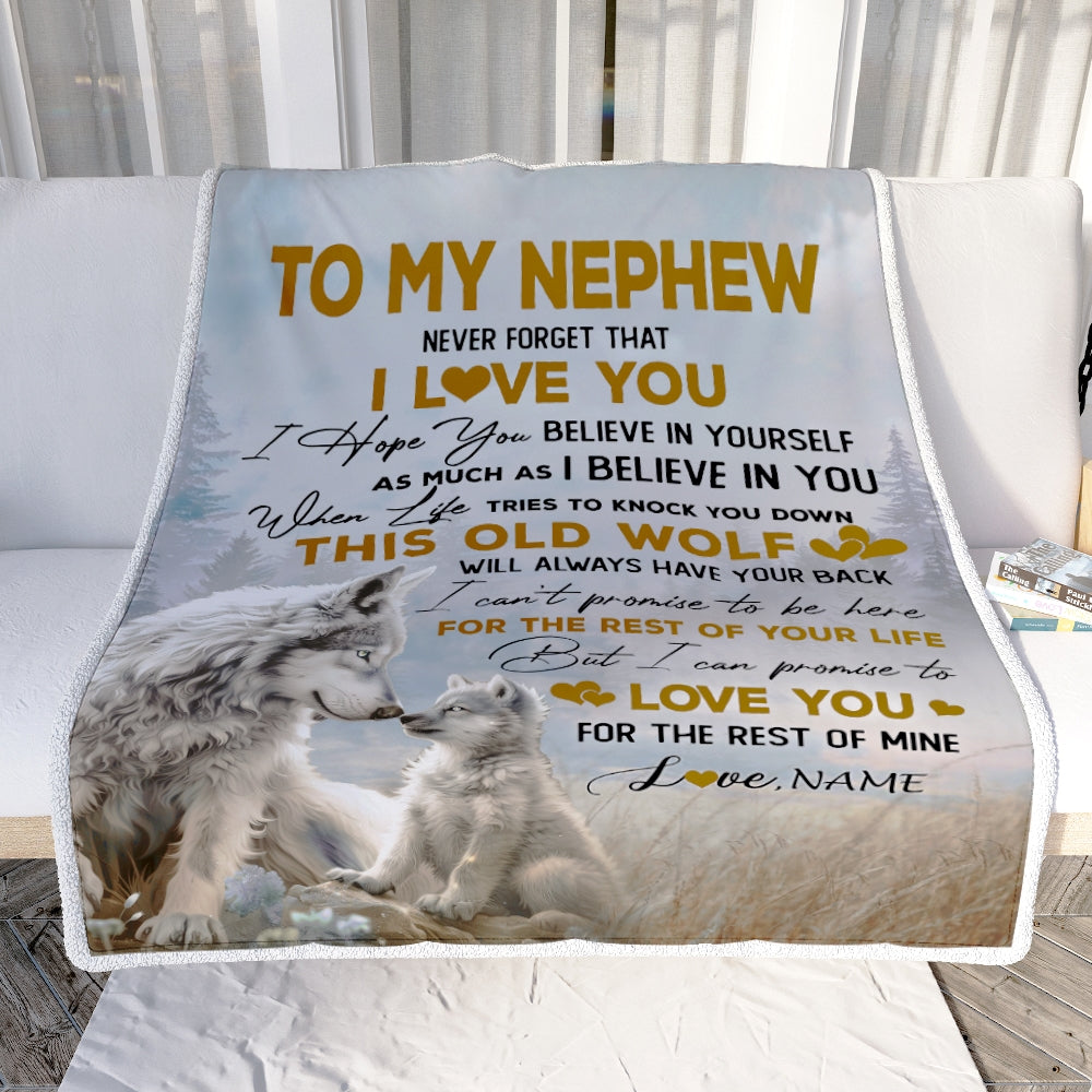 Personalized To My Nephew Blanket From Aunt Uncle Never Forget That I Love You Wolf Nephew Birthday Graduation Christmas Customized Bed Fleece Throw Blanket | teecentury