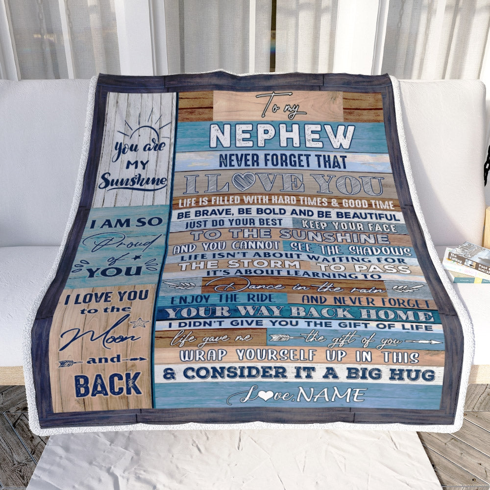 Personalized To My Nephew Blanket From Aunt Uncle Titi Never Forget That I Love You Wood Nephew Birthday Thanksgiving Christmas Customized Fleece Blanket Blanket | Teecentury.com