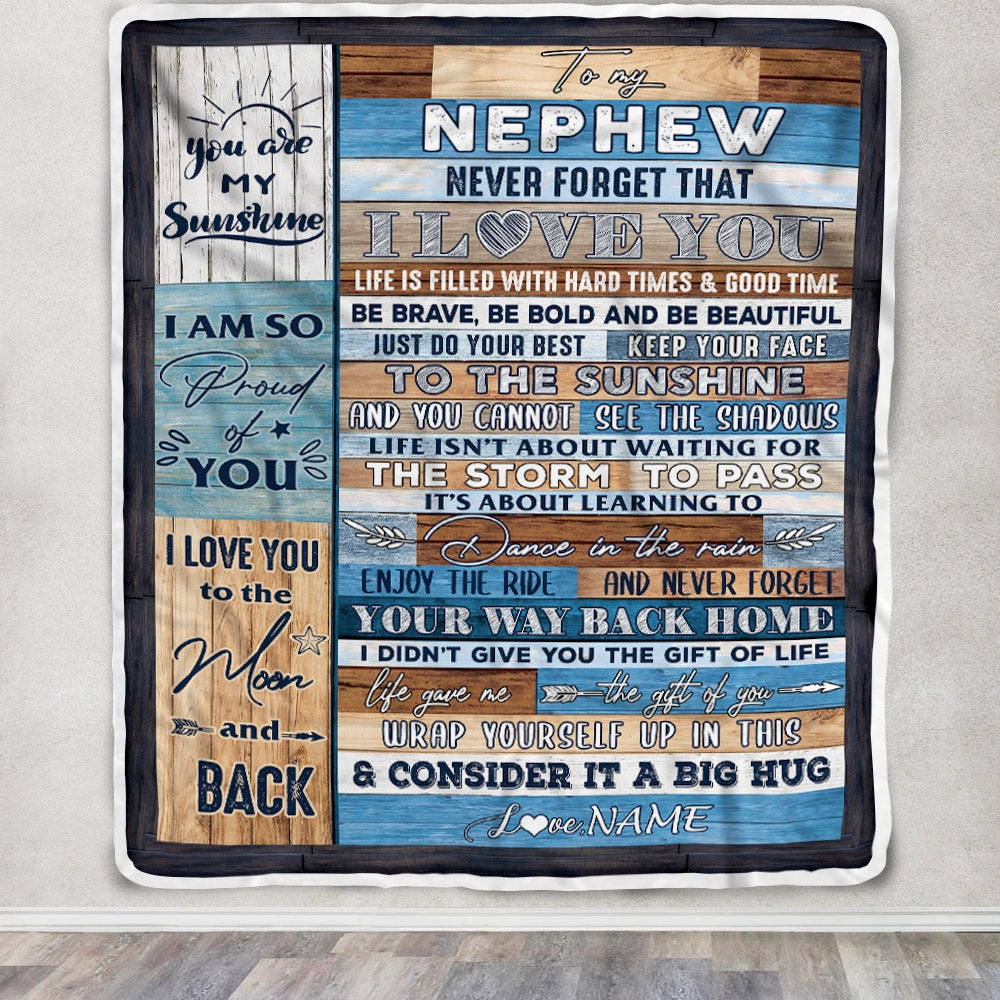 Personalized To My Nephew Blanket From Aunt Uncle Titi Never Forget That I Love You Wood Nephew Birthday Thanksgiving Christmas Customized Fleece Blanket Blanket | Teecentury.com