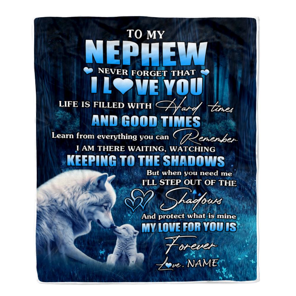 Personalized To My Nephew Blanket From Aunt Uncle Wolf Never Forget That I Love You Moon Dark Forest Nephew Birthday Gifts Christmas Customized Fleece Blanket | teecentury