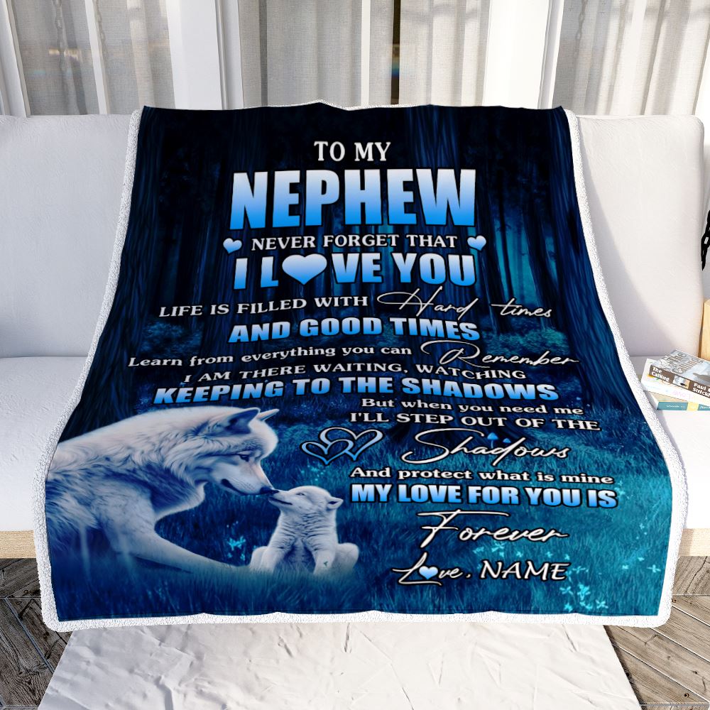 Personalized To My Nephew Blanket From Aunt Uncle Wolf Never Forget That I Love You Moon Dark Forest Nephew Birthday Gifts Christmas Customized Fleece Blanket | teecentury
