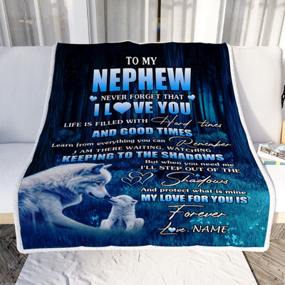 Personalized To My Nephew Blanket From Aunt Uncle Wolf Never Forget That I Love You Moon Dark Forest Nephew Birthday Gifts Christmas Customized Fleece Blanket | teecentury
