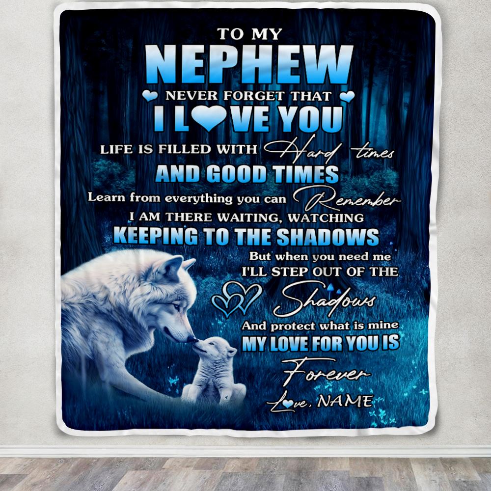 Personalized To My Nephew Blanket From Aunt Uncle Wolf Never Forget That I Love You Moon Dark Forest Nephew Birthday Gifts Christmas Customized Fleece Blanket | teecentury
