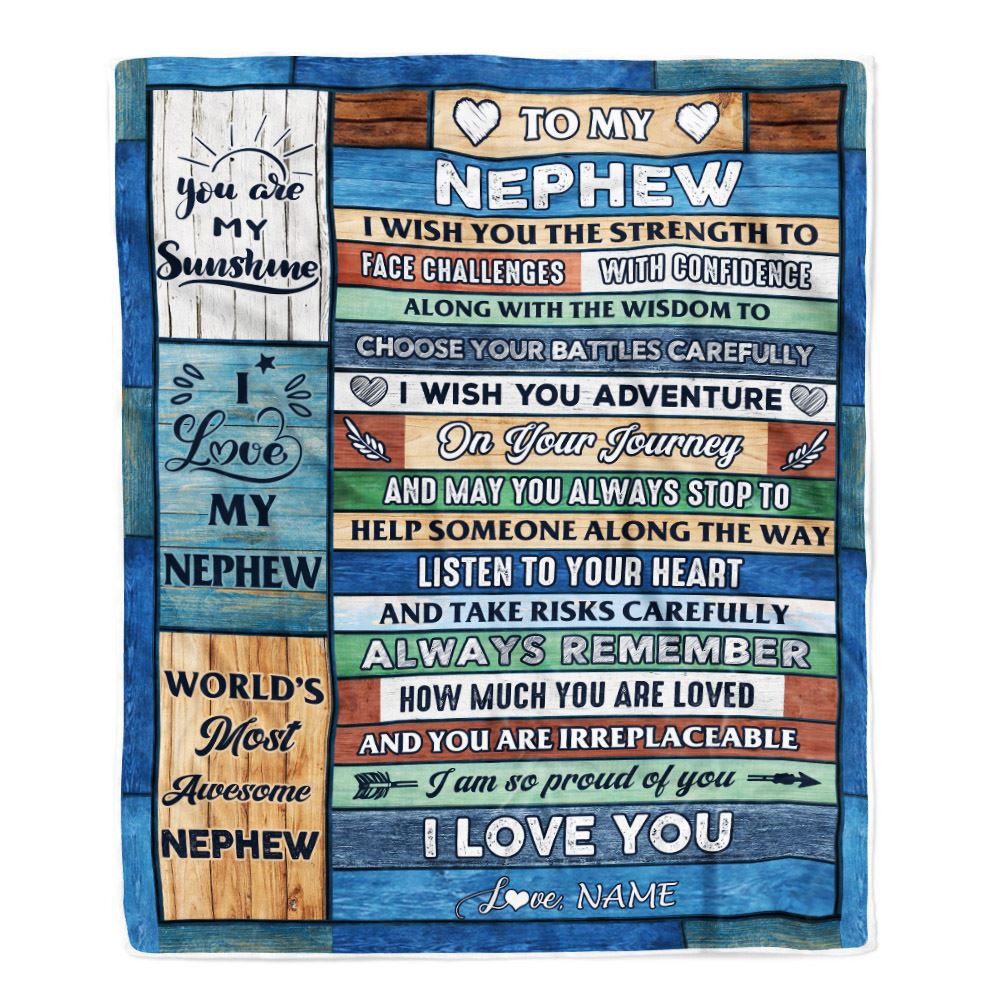 Personalized To My Nephew Blanket From Aunt Uncle Wood I Am So Proud Of You I Love You Nephew Birthday Graduation Christmas Customized Fleece Throw Blanket | teecentury