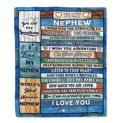 Personalized To My Nephew Blanket From Aunt Uncle Wood I Am So Proud Of You I Love You Nephew Birthday Graduation Christmas Customized Fleece Throw Blanket | teecentury
