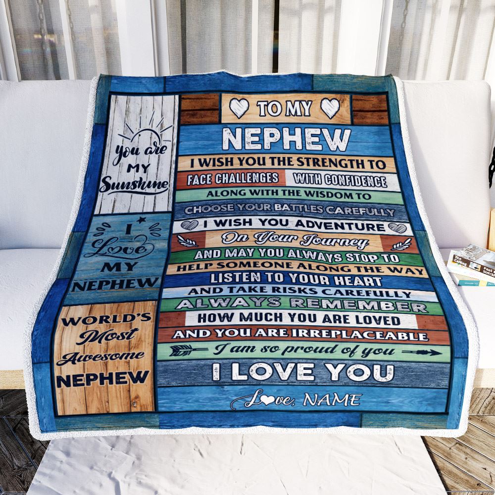 Personalized To My Nephew Blanket From Aunt Uncle Wood I Am So Proud Of You I Love You Nephew Birthday Graduation Christmas Customized Fleece Throw Blanket | teecentury