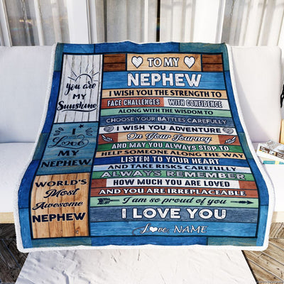 Personalized To My Nephew Blanket From Aunt Uncle Wood Remember To Be Awesome Nephew Birthday Graduation Christmas Customized Fleece Throw Blanket | teecentury
