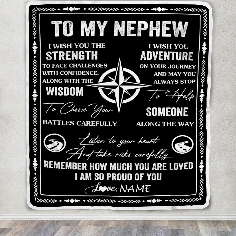 Personalized To My Nephew Blanket From Uncle Aunt Auntie I Wish You The Strength Nephew Birthday Gifts Graduation Christmas Customized Fleece Throw Blanket | teecentury