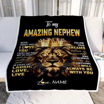 Personalized To My Nephew Blanket From Uncle Aunt Auntie Never Forget I Love You Lion Nephew Birthday Graduation Christmas Customized Bed Fleece Throw Blanket | teecentury