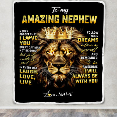 Personalized To My Nephew Blanket From Uncle Aunt Auntie Never Forget I Love You Lion Nephew Birthday Graduation Christmas Customized Bed Fleece Throw Blanket | teecentury