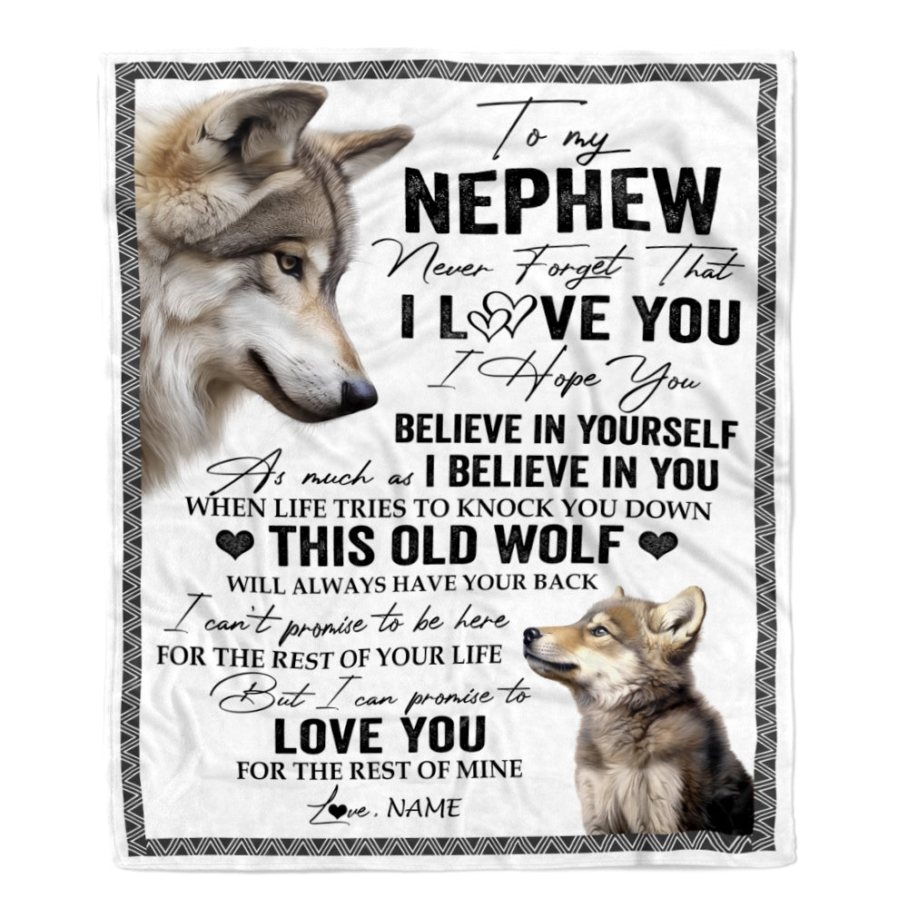 Personalized To My Nephew Blanket From Uncle Aunt Auntie Uncle This Old Wolf Love You Nephew Birthday Graduation Christmas Customized Fleece Blanket Blanket | Teecentury.com