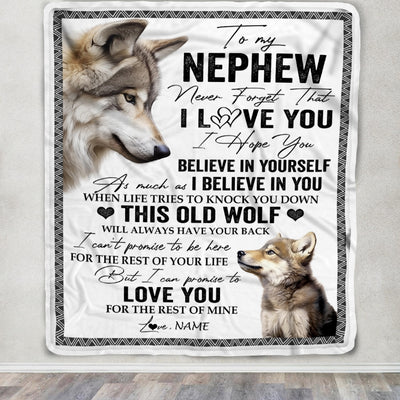 Personalized To My Nephew Blanket From Uncle Aunt Auntie Uncle This Old Wolf Love You Nephew Birthday Graduation Christmas Customized Fleece Blanket Blanket | Teecentury.com
