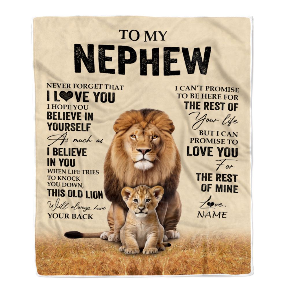 Personalized To My Nephew Blanket From Uncle Lion Never Forget That I Love You Nephew Birthday Gifts Graduation Christmas Customized Fleece Throw Blanket | teecentury