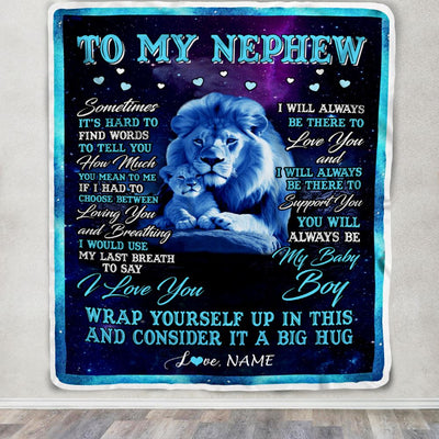 Personalized To My Nephew Blanket From Uncle Sometimes It's Hard Lion Nephew Gift Birthday Graduation Christmas Custom Customized Fleece Throw Blanket | teecentury
