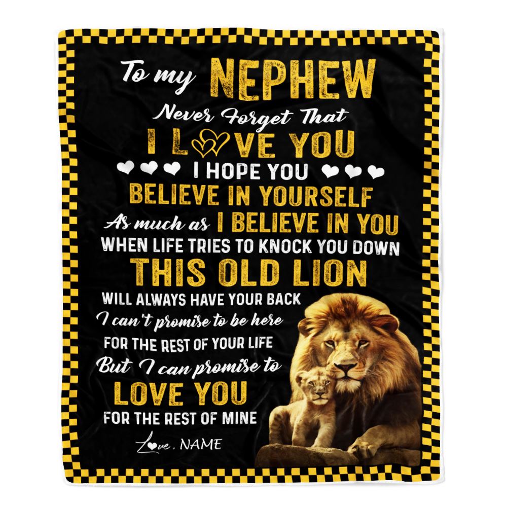 Personalized To My Nephew Blanket From Uncle This Old Lion Love You Nephew Birthday Graduation Christmas Customized Bed Fleece Throw Blanket | teecentury