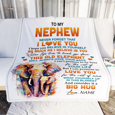 Personalized To My Nephew Blanket Gift From Aunt Uncle This Old Elephant Love You Nephew Birthday Graduation Christmas Customized Bed Fleece Throw Blanket | teecentury