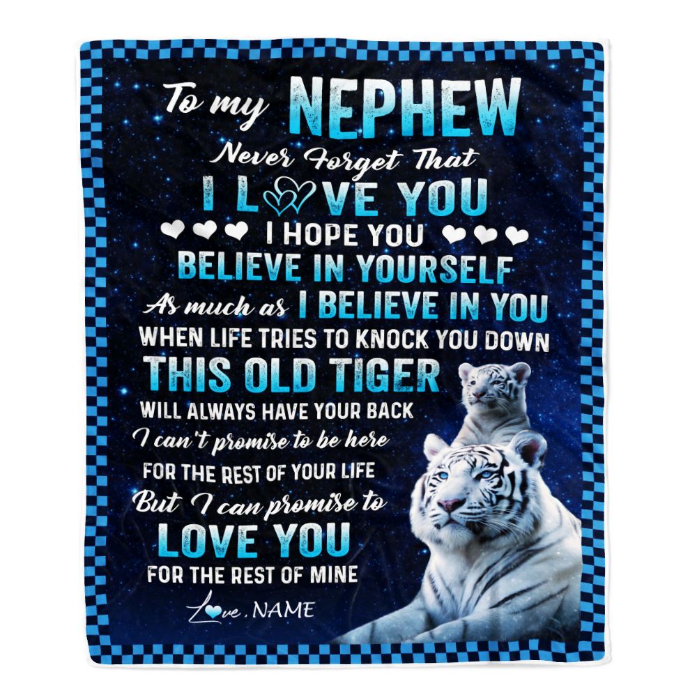 Personalized To My Nephew Blanket Gift From Aunt Uncle This Old Tiger Love You Nephew Birthday Graduation Christmas Customized Bed Fleece Throw Blanket | teecentury