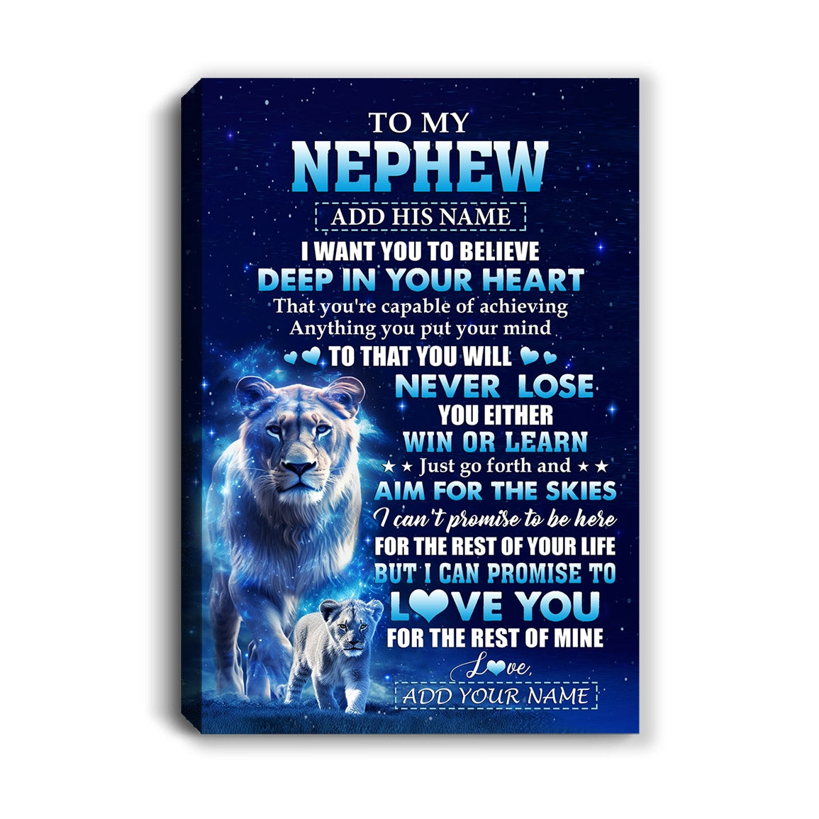 Personalized To My Nephew Canvas From Aunt Auntie Believe Your Heart Nephew Gift Birthday Graduation Christmas Custom Wall Art Print Framed Canvas | teecentury