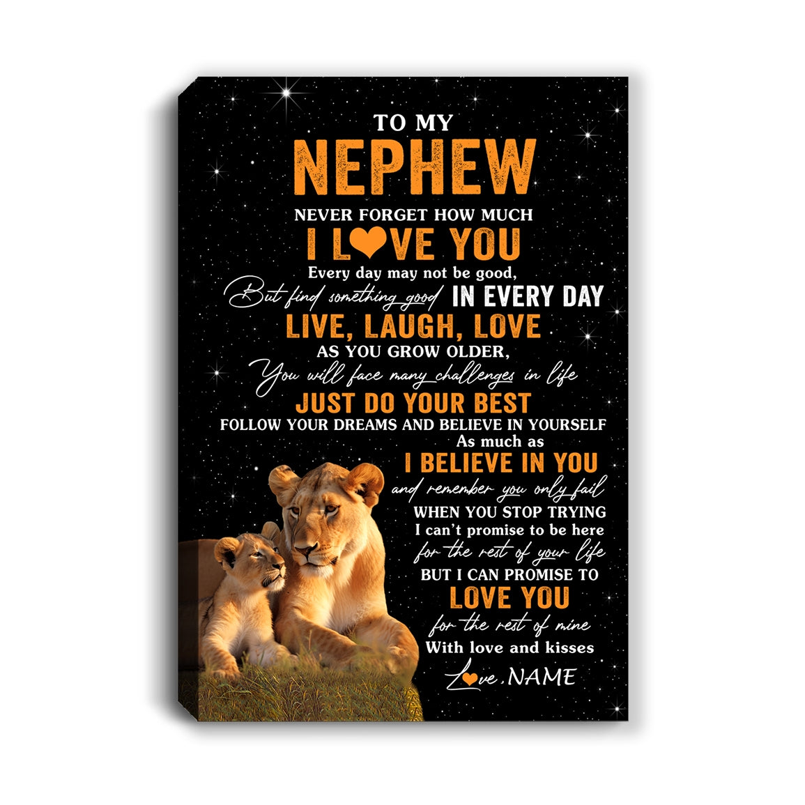 Personalized To My Nephew Canvas From Aunt Auntie Live Laugh Love Lion Nephew Birthday Gifts Positive Graduation Christmas Custom Wall Art Print Framed Canvas | teecentury