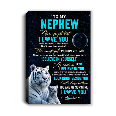 Personalized To My Nephew Canvas From Aunt Auntie Uncle Never Forget I Love You White Tiger Nephew Birthday Gifts Christmas Custom Wall Art Print Framed Canvas | teecentury