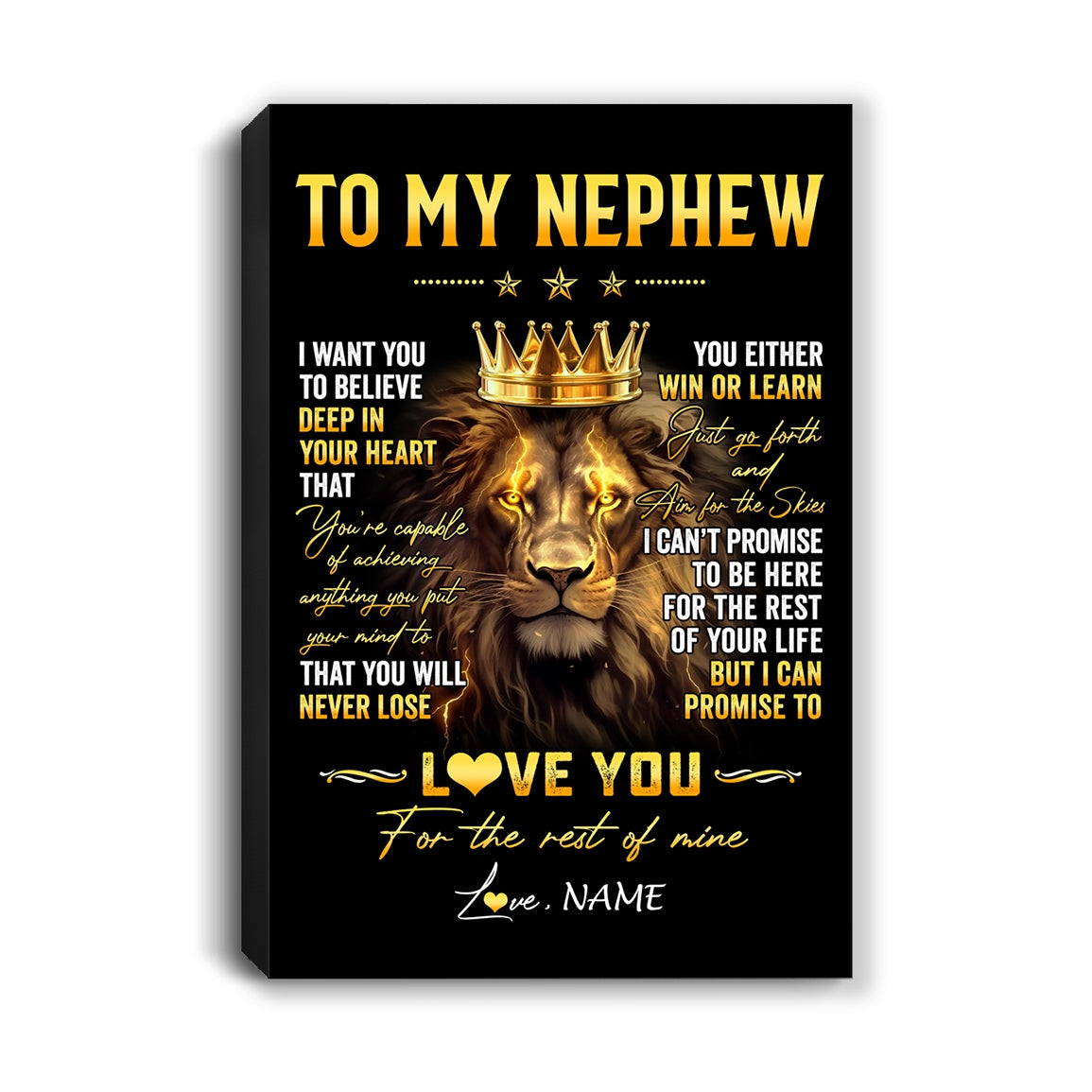 Personalized To My Nephew Canvas From Aunt Auntie Uncle You Will Never Lose Lion Nephew Birthday Gifts Graduation Christmas Custom Wall Art Print Framed Canvas | teecentury