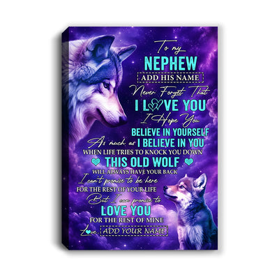 Personalized To My Nephew Canvas From Aunt Uncle Wolf Never Forget I Love You Nephew Birthday Gifts Graduation Christmas Custom Wall Art Framed Canvas | teecentury