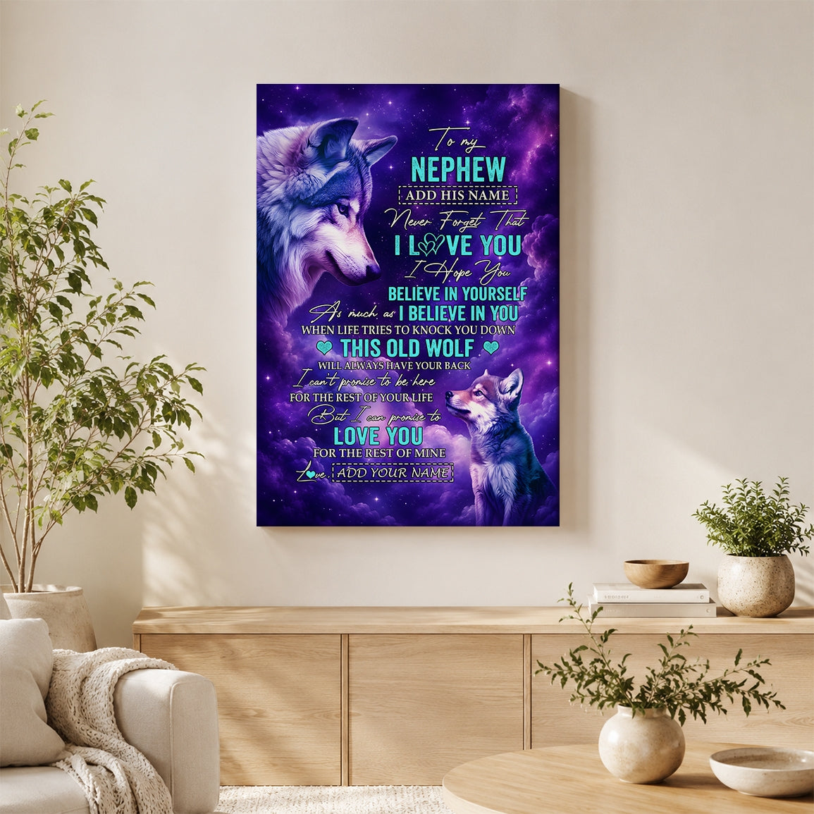 Personalized To My Nephew Canvas From Aunt Uncle Wolf Never Forget I Love You Nephew Birthday Gifts Graduation Christmas Custom Wall Art Framed Canvas | teecentury