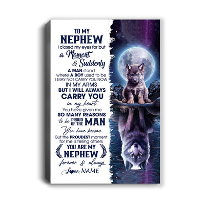 Personalized To My Nephew Canvas From Uncle Aunt Auntie I Close My Eyes Wolf Nephew Birthday Gifts Graduation Christmas Custom Wall Art Print Framed Canvas | teecentury