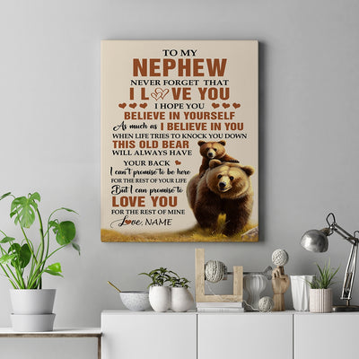 Personalized To My Nephew Canvas From Uncle Aunt Auntie This Old Bear Love You Nephew Birthday Gifts Graduation Christmas Custom Wall Art Print Framed Canvas | teecentury